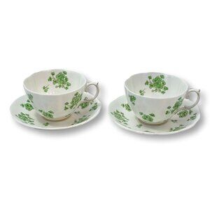 Royal Albert Teacup & Saucer Lot 2 Bone China Shamrock Ireland St Patrick MCM‎